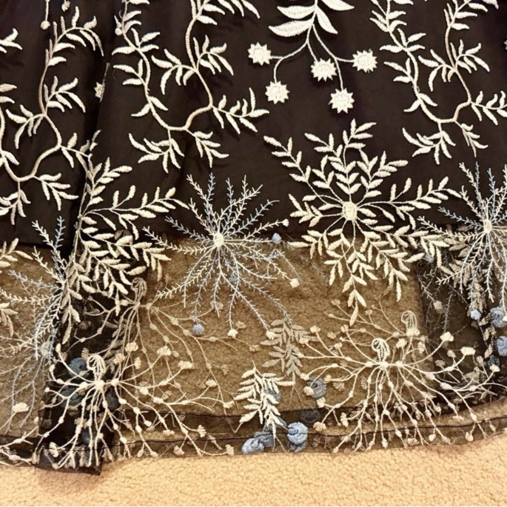 Adrianna Papell Women Black Blue Embroidered Lace Fit Flare Midi Dress Size 0 - Picture 6 of 16